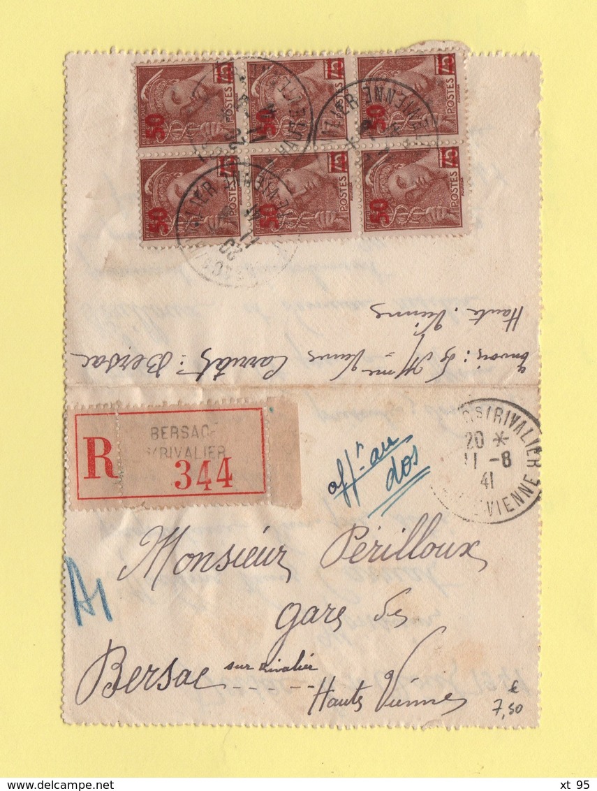 Type Mercure - Recommande - Bersac Sur Rivalier - 11-6-1941 - Haute Vienne - 1921-1960: Modern Period