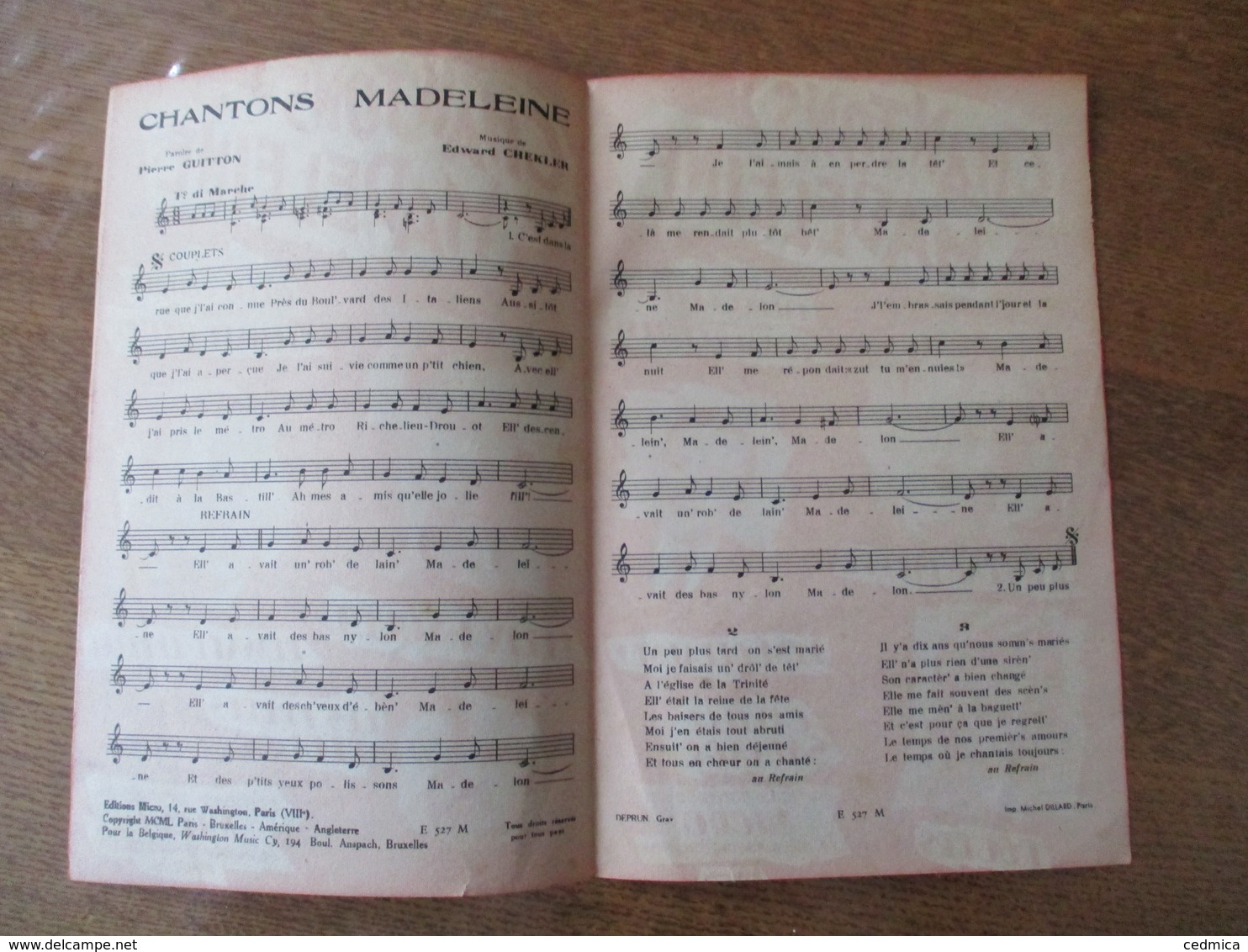 CHANTONS MADELEINE PAROLES DE PIERRE GUITTON MUSIQUE DE EDWARD CHEKLER MCML - Spartiti