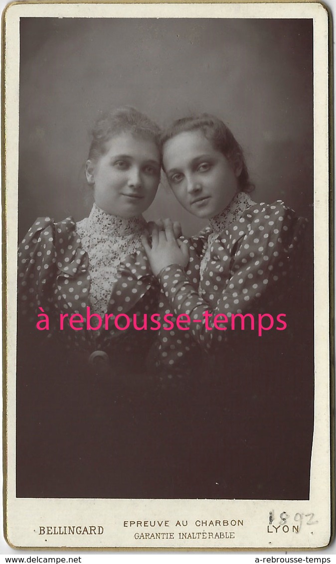 CDV En 1892 2 Jeunes Filles Complices- Photo Bellingard à Lyon-TB état - Old (before 1900)