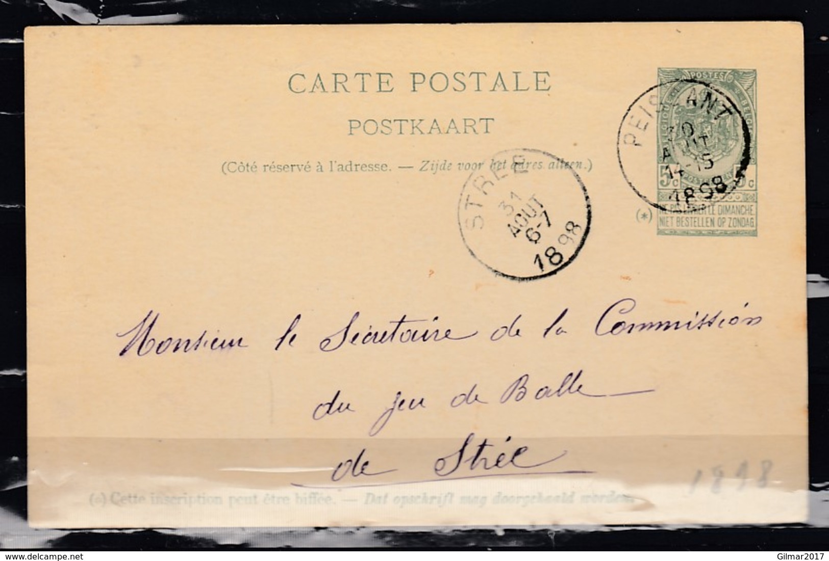 Postkaart Van Peissant Naar Stree - Cartes Postales 1871-1909