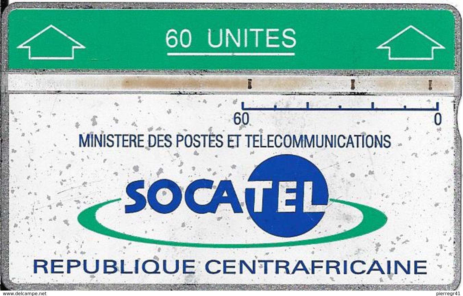 CARTE-HOLOGRAPHIQUE-CENTRE AFRIQUE-60U-SOCATEL-VERT°Envers 010E03637-BE - Centrafricaine (République)