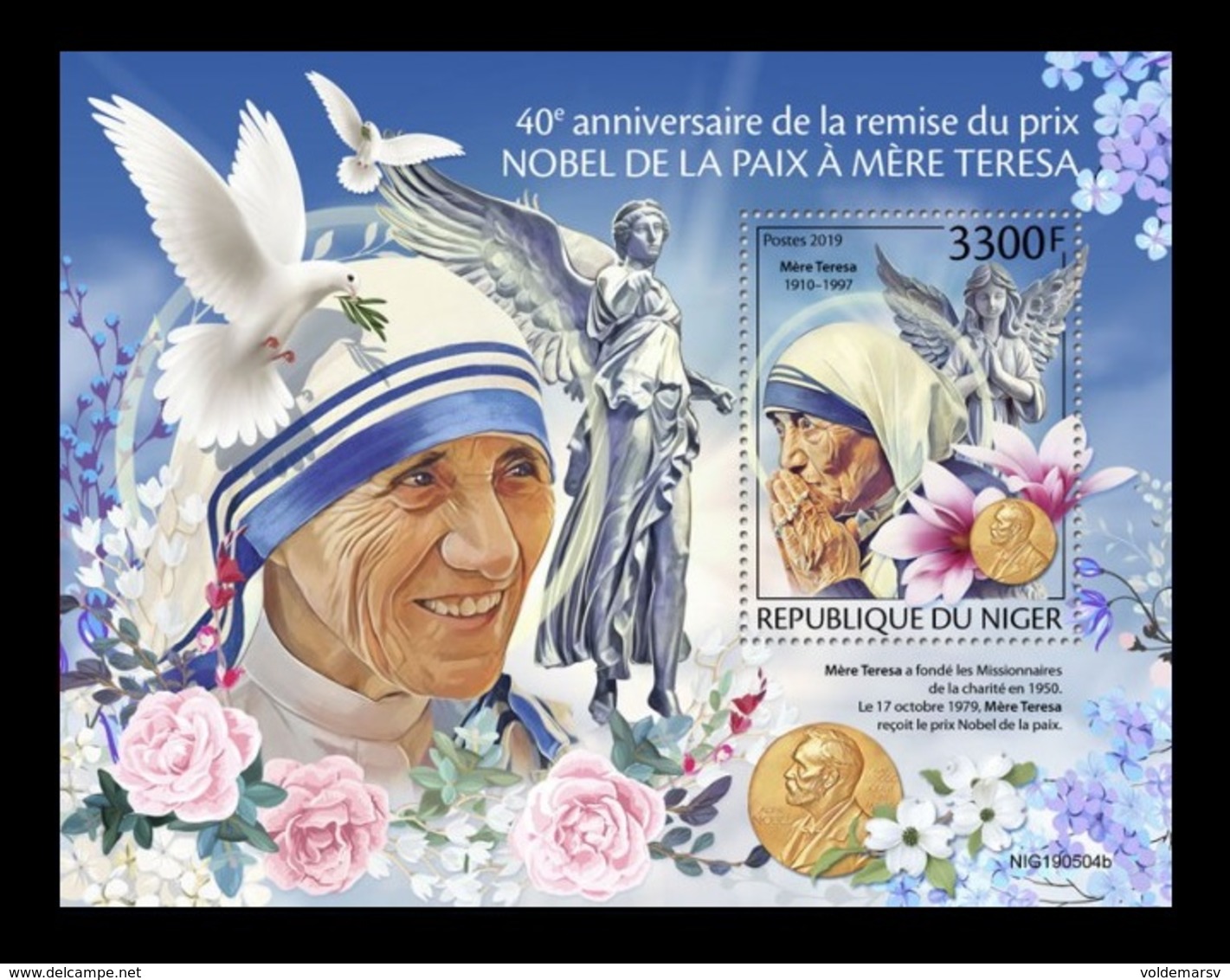 Niger 2019 Mih. 6783 (Bl.1051) Mother Teresa And Nobel Peace Prize MNH ** - Níger (1960-...)