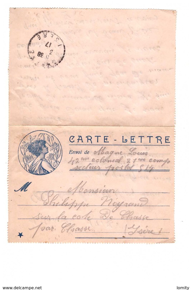 Guerre 1914 1918 Carte Lettre Femme En Médaillon Magne Louis 42eme Colonial Pour Chasse Isere - Guerre De 1914-18