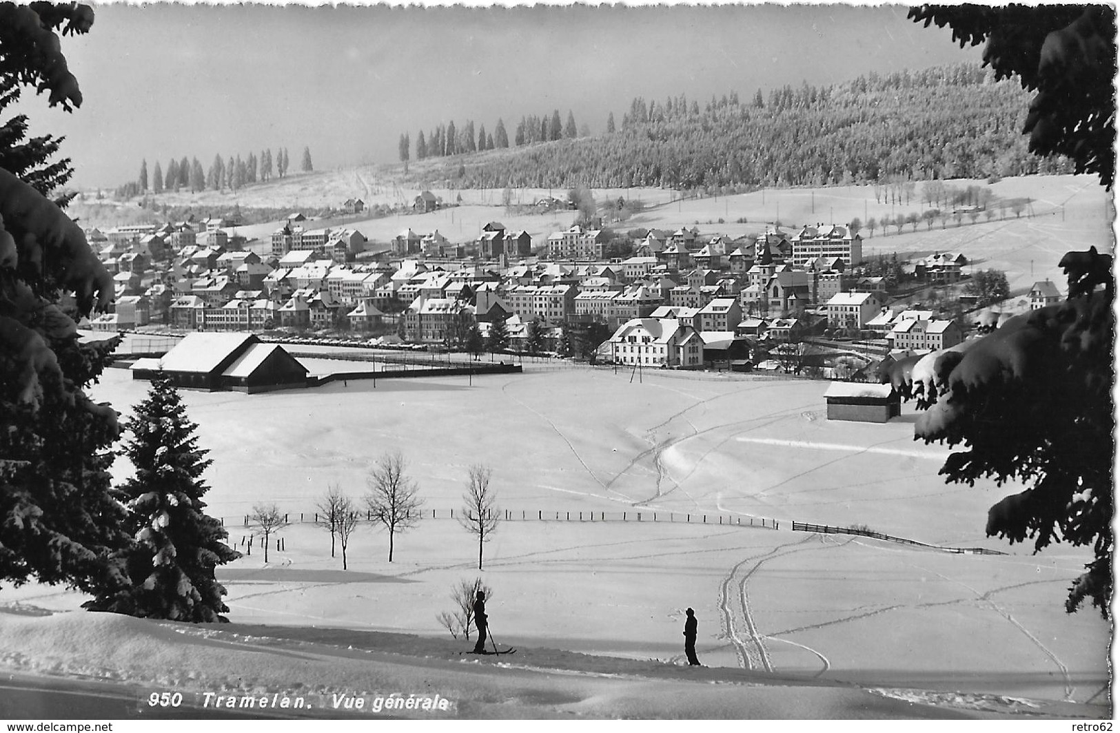 TRAMELAN → Generalansicht Im Winter Mit Skifahrer, Fotokarte Ca.1955 - Tramelan