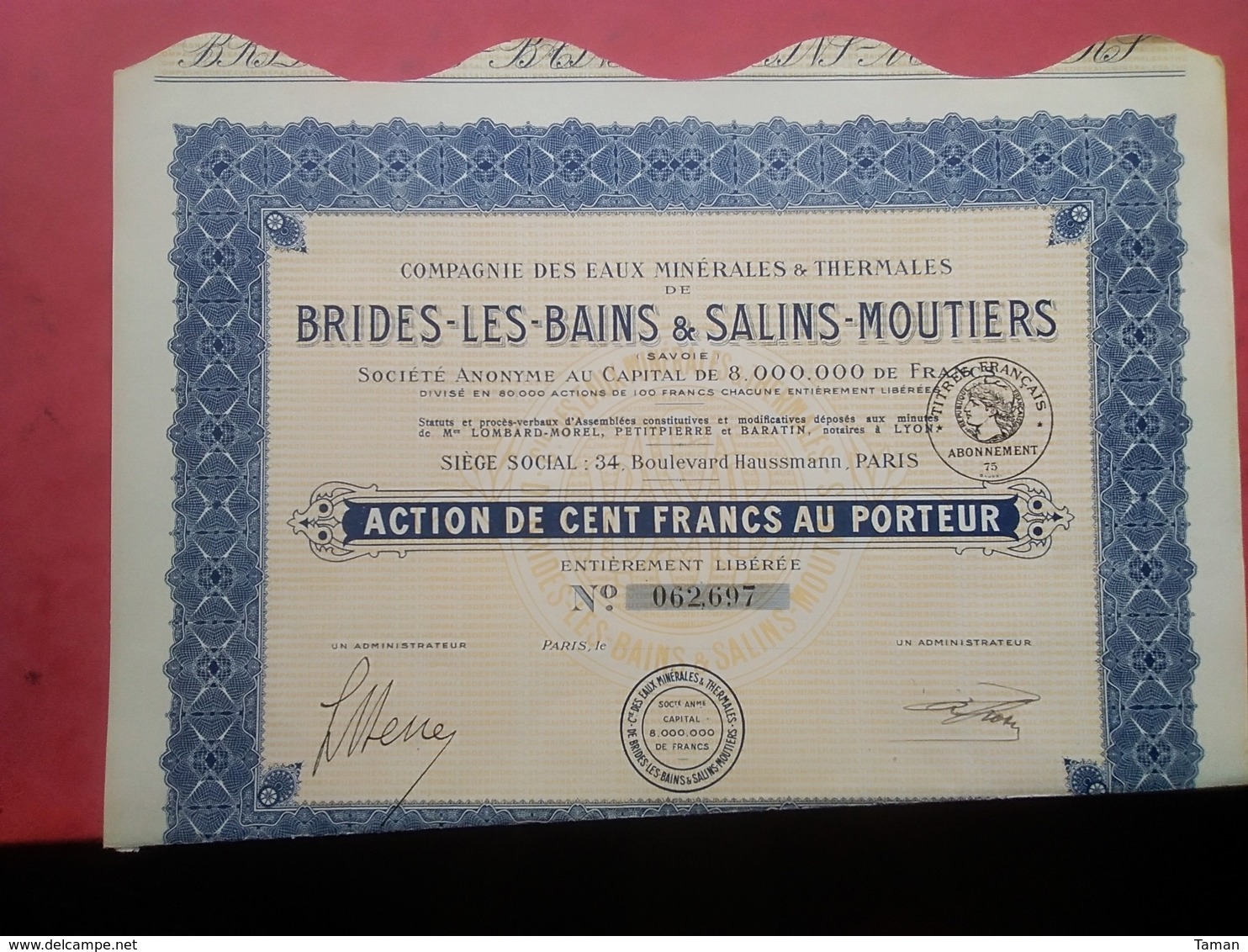 Brides Les Bains - Salins Mouthiers (Savoie)    Action De 100 F - Eau