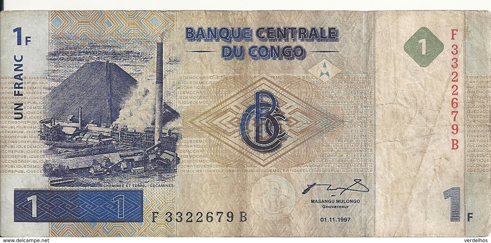 CONGO 1 FRANC 1997 VG+ P 85 - Sin Clasificación