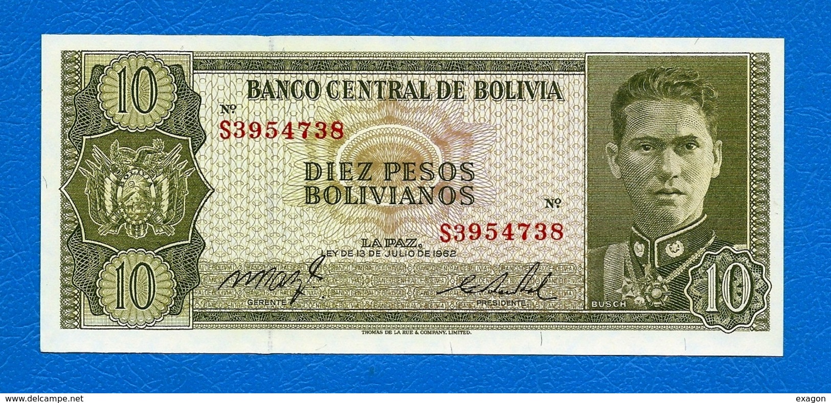 N. 1 Banconota Da 10   PESOS  BOLIVIANOS  -  BANCO  CENTRAL DE   BOLIVIA  -  Anno 1962. - Bolivië