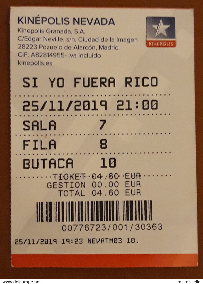 ESPAÑA TICKET CINE - SI YO FUERA RICO - Eintrittskarten