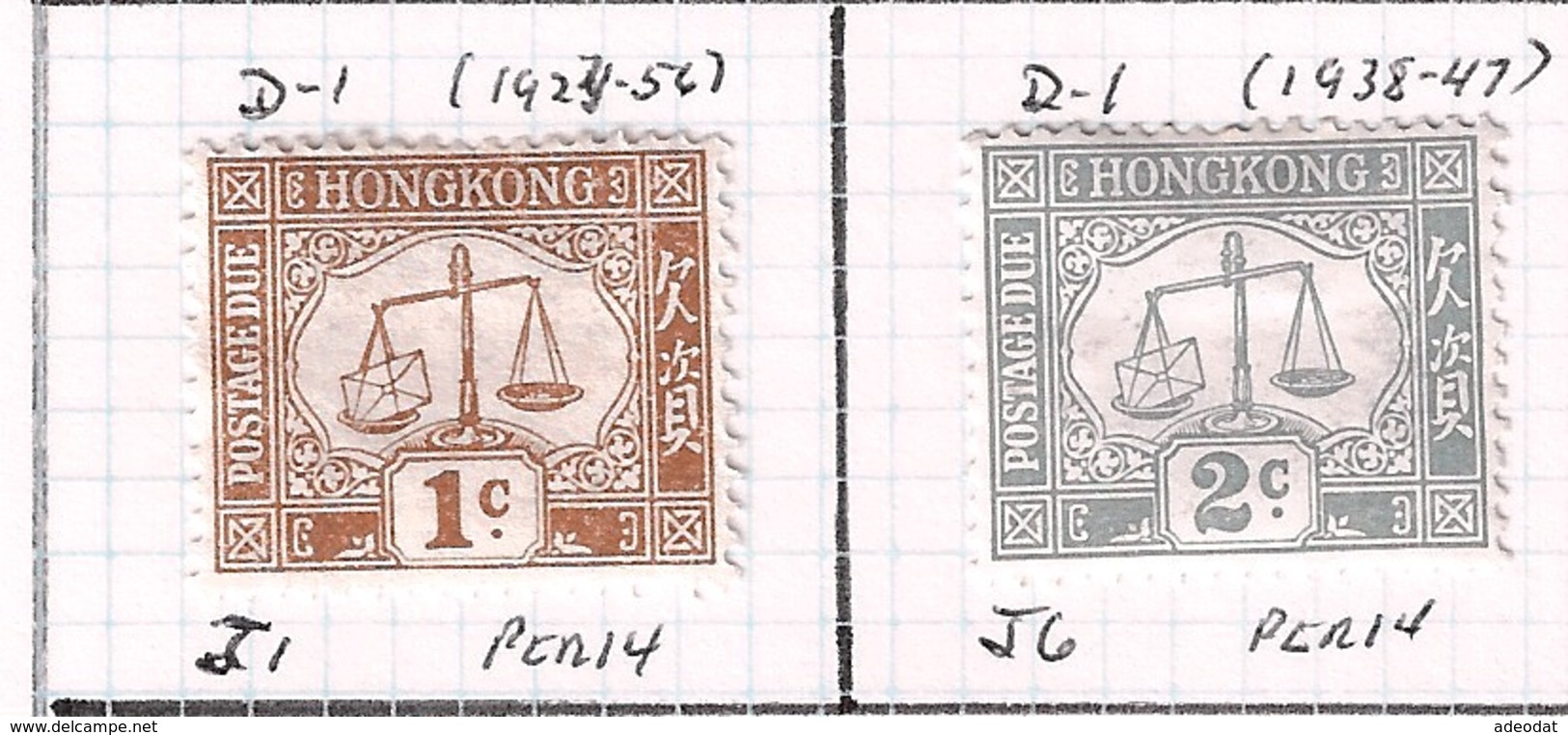 HONG-KONG 1923,1938  POSTAGE DUE SCOTT J1,J6  CAT VAL US$4.15 - Gebraucht