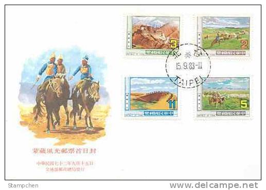 FDC Taiwan 1983 Scenery Of Mongolia & Tibet Stamps Camel Sheep Horse Geology Potala Palace - FDC