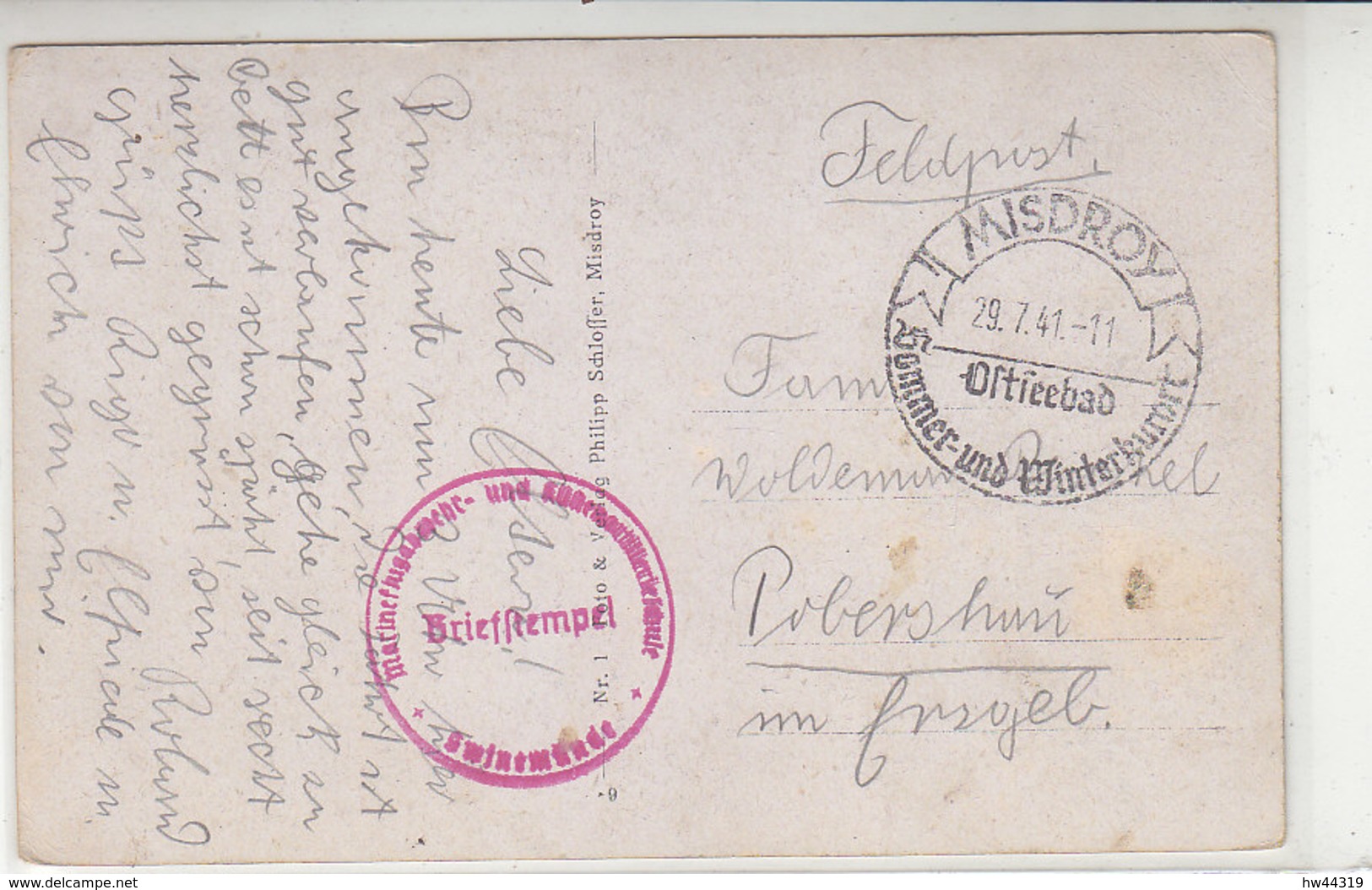 Feldpost Mit Briefstempel Swinemünde Aus MISDROY 29.7.41 - Briefe U. Dokumente