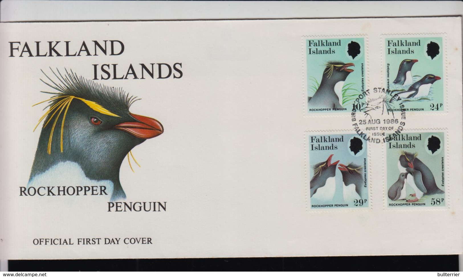 FALKLAND ISLANDS - 1986 - ROCK HOPPER PENGUINS  SET OF 4 ON  ILLUSTRATED COVER - Falkland Islands