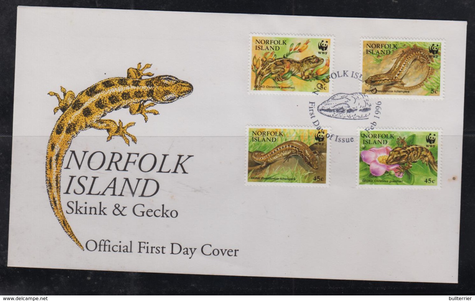 WWF - NORFOLK ISLANDS - 1996- WWF- GECKO AND SKINKS SET OF 4 ON ILLUSTRATED FDC - FDC