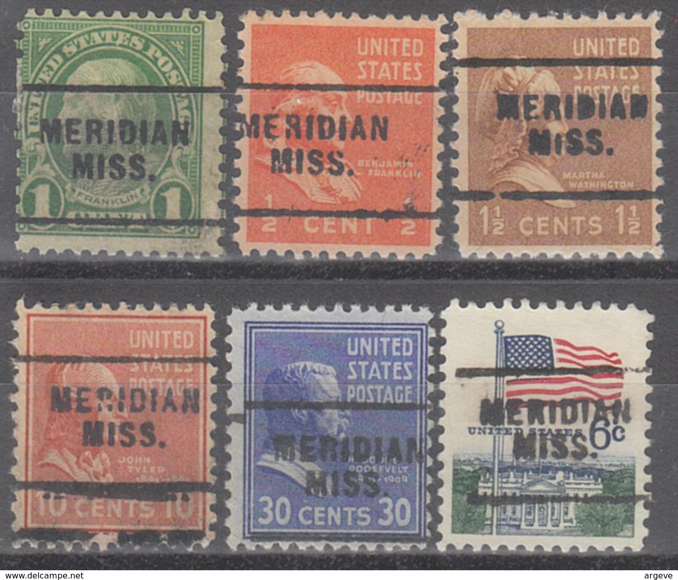 USA Precancel Vorausentwertung Preo, Locals Mississippi, Meridan 703, 6 Diff. Perf. 11x10 1/2 - Precancels