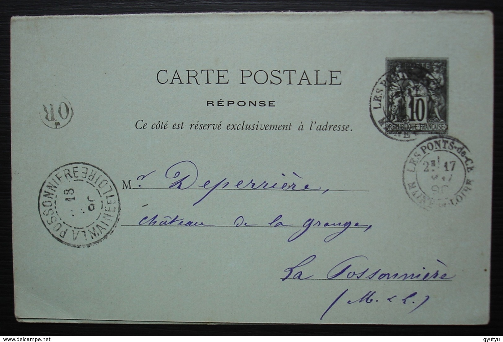 Les Ponts De Cé 1890 (Murs, La Grange) Origine Rurale, Carte Avec Réponse (Entier) Pour La Poissonnière Maine Et Loire - 1877-1920: Période Semi Moderne