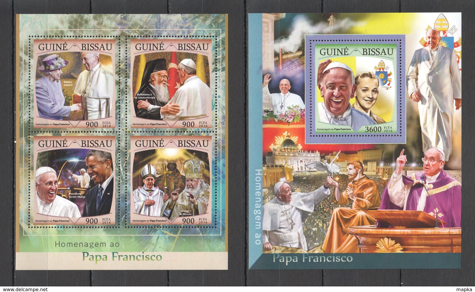 ST904 2016 GUINE GUINEA-BISSAU POPE FRANCIS 1KB+1BL MNH - Popes