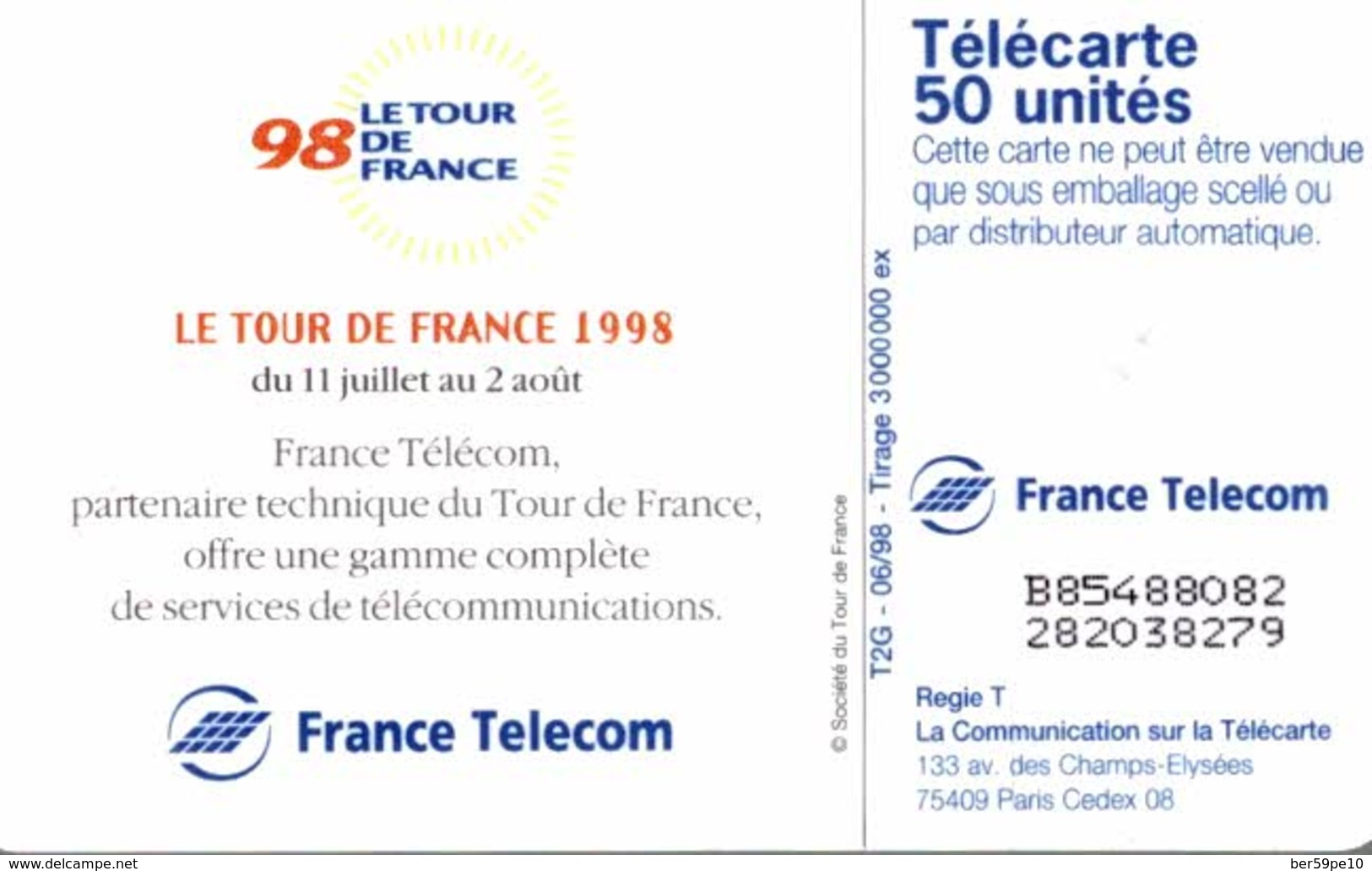 TELECARTE 50 UNITES TOUR DE FRANCE 1998 - 1998