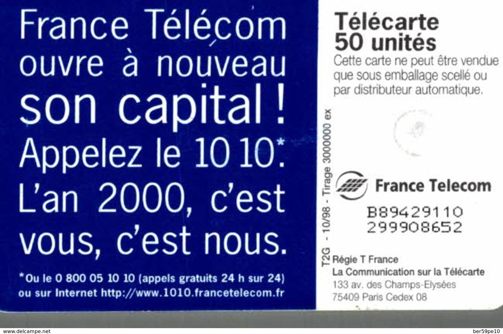 TELECARTE 50 UNITES FRANCE TELECOM OUVRE SON CAPITAL - 1998