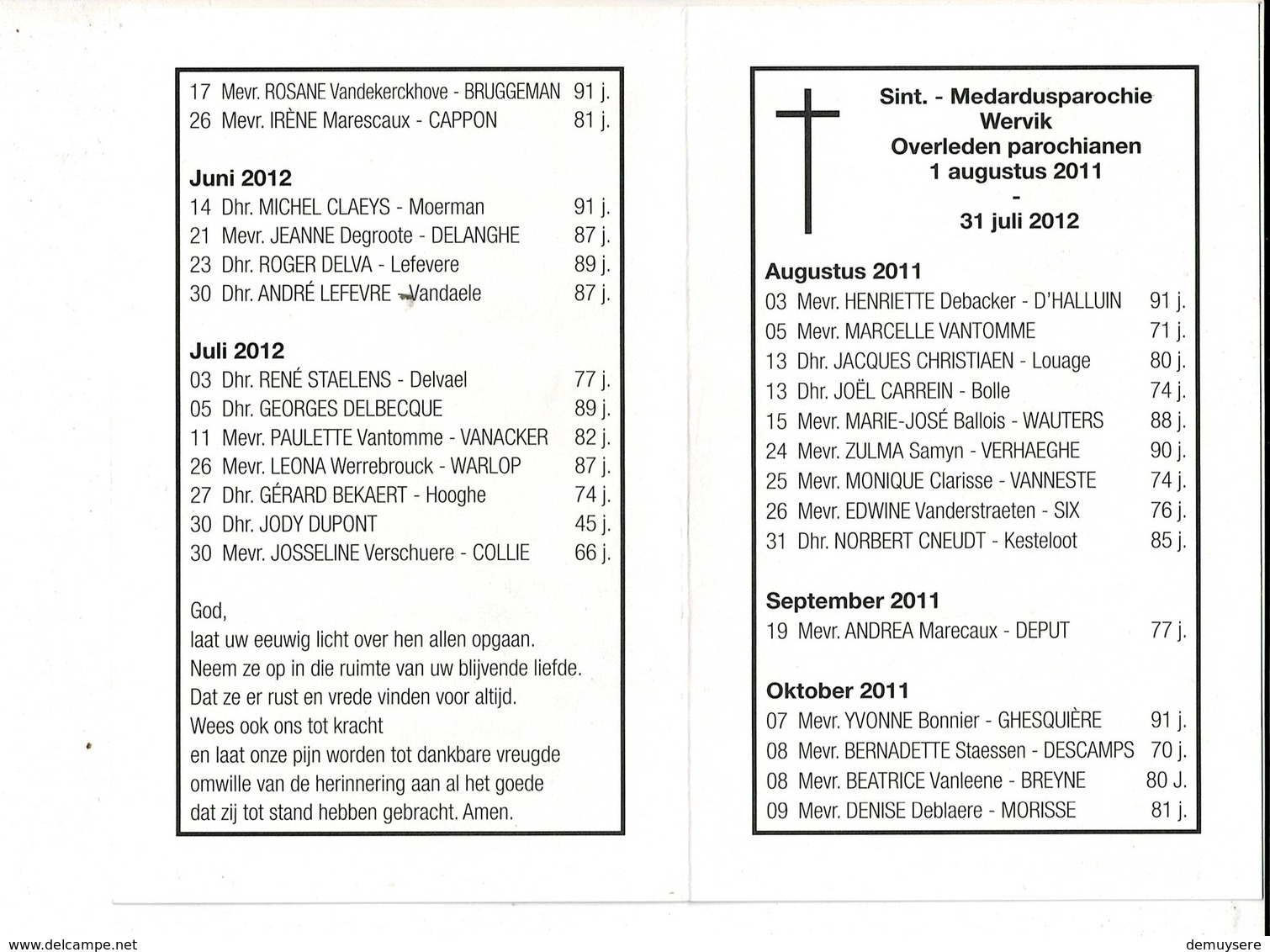 DP 11 - SINT MEDARDUSPAROCHIE- WERVIK -  OVERLEDENEN 2011 - 2012 - Imágenes Religiosas