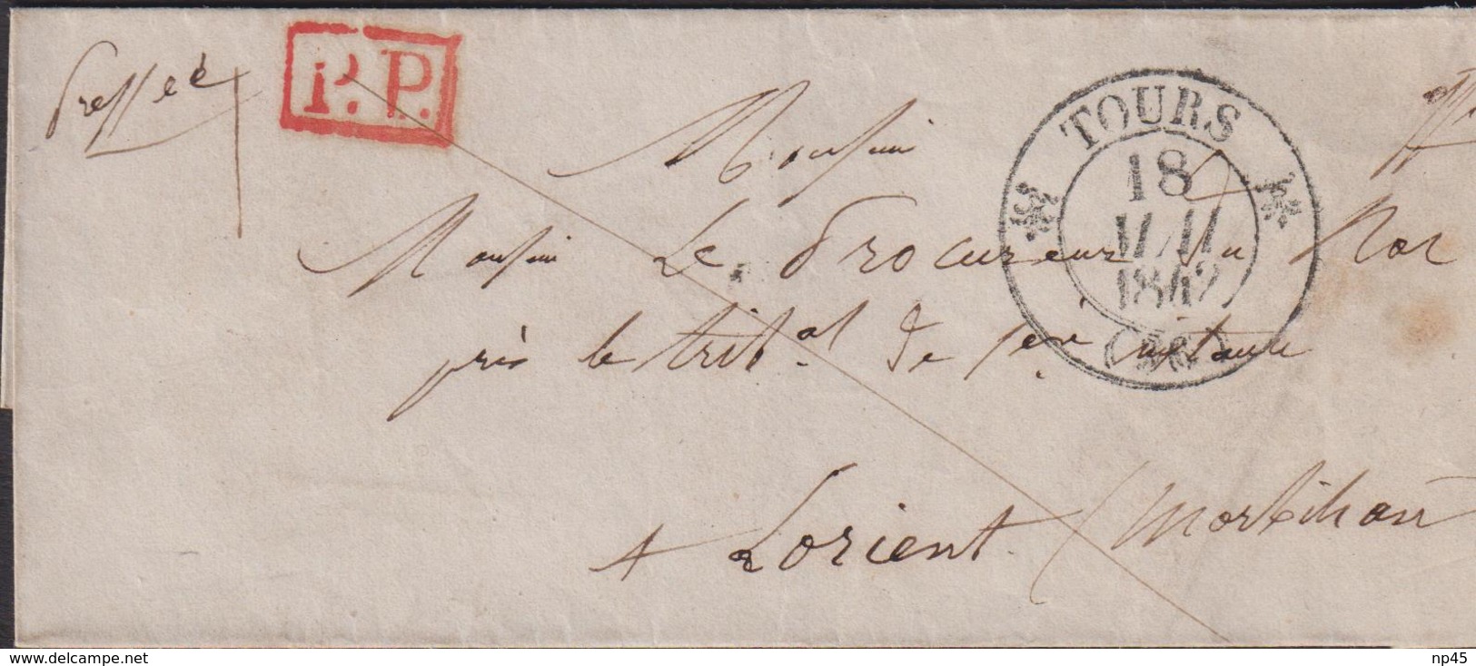 MARQUE POSTALE INDRE ET LOIRE  LETTRE AVEC CACHET TYPE 12 DE TOURS 1842 SUP - 1801-1848: Précurseurs XIX