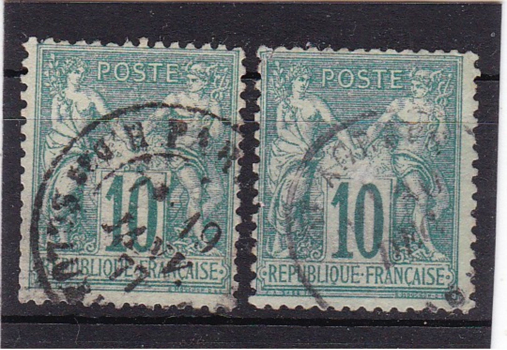 # Z.10859 France Republic1876 - 78 Type I. 2 X Value 10c Used, Yvert 65, Michel 60: Pax & Mercur - 1876-1878 Sage (Tipo I)