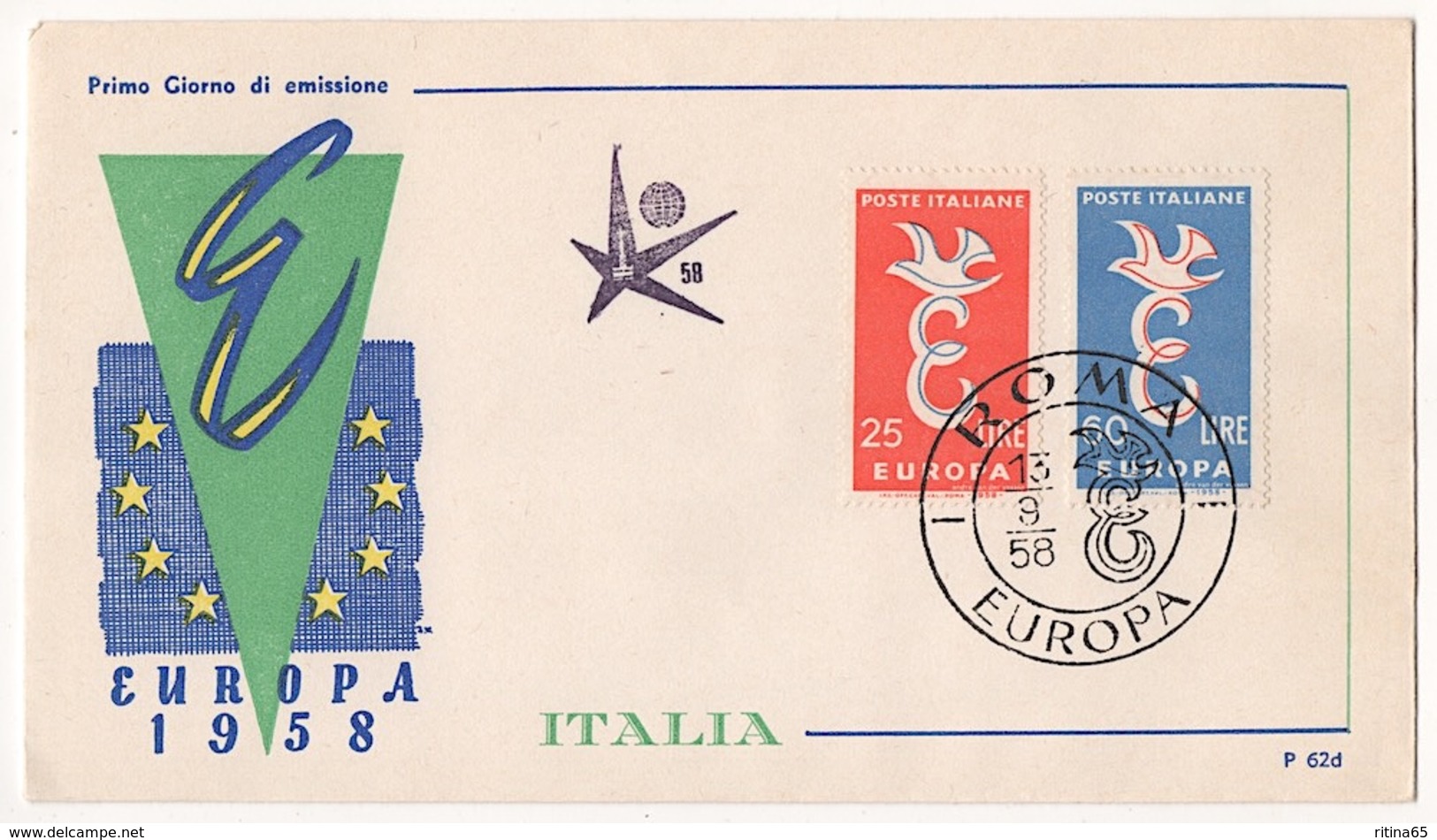 REPUBBLICA !!! 1958 ITALIA EUROPA FDC SU BUSTA !!! 148/IT - 1946-60: Storia Postale
