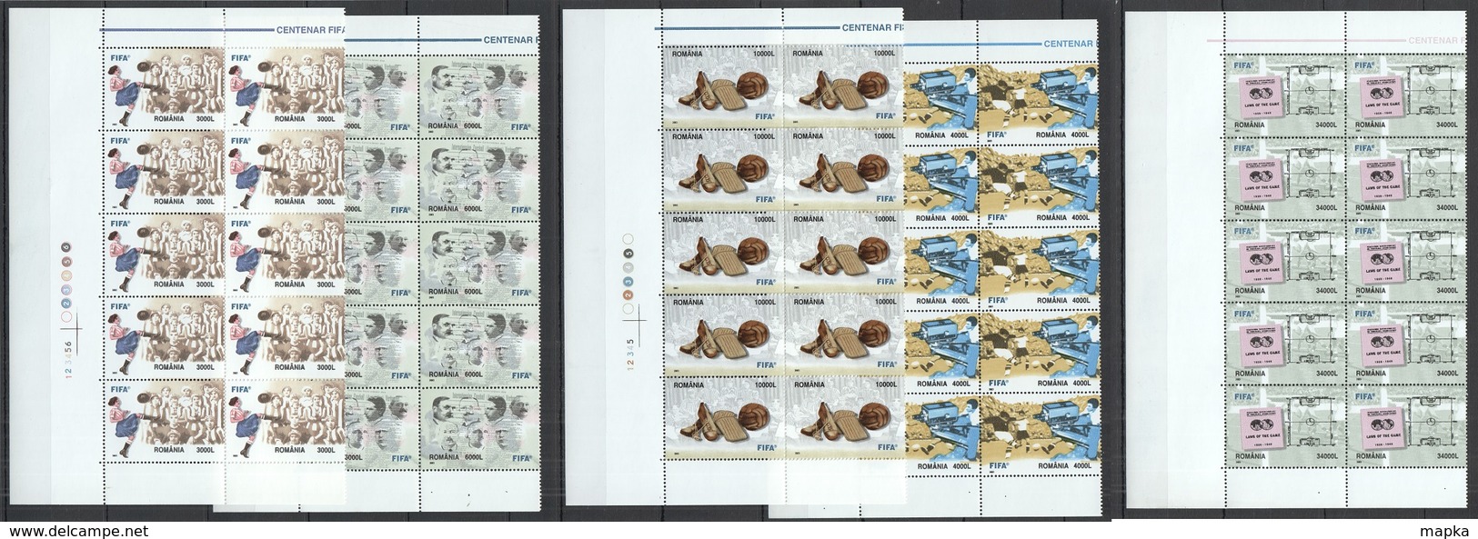 RM040 2003 ROMANIA FOOTBALL FIFA CENTENARY MICHEL 50 EURO #5780-84 10SET MNH - Altri & Non Classificati