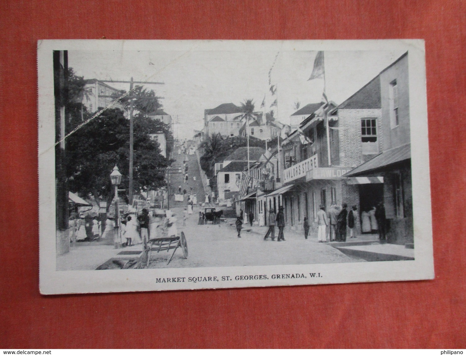 Grenada St. Georges W.I. Market Street Top Left Corner Crease    Has Stamp & Cancel      Ref 3761 - Grenada