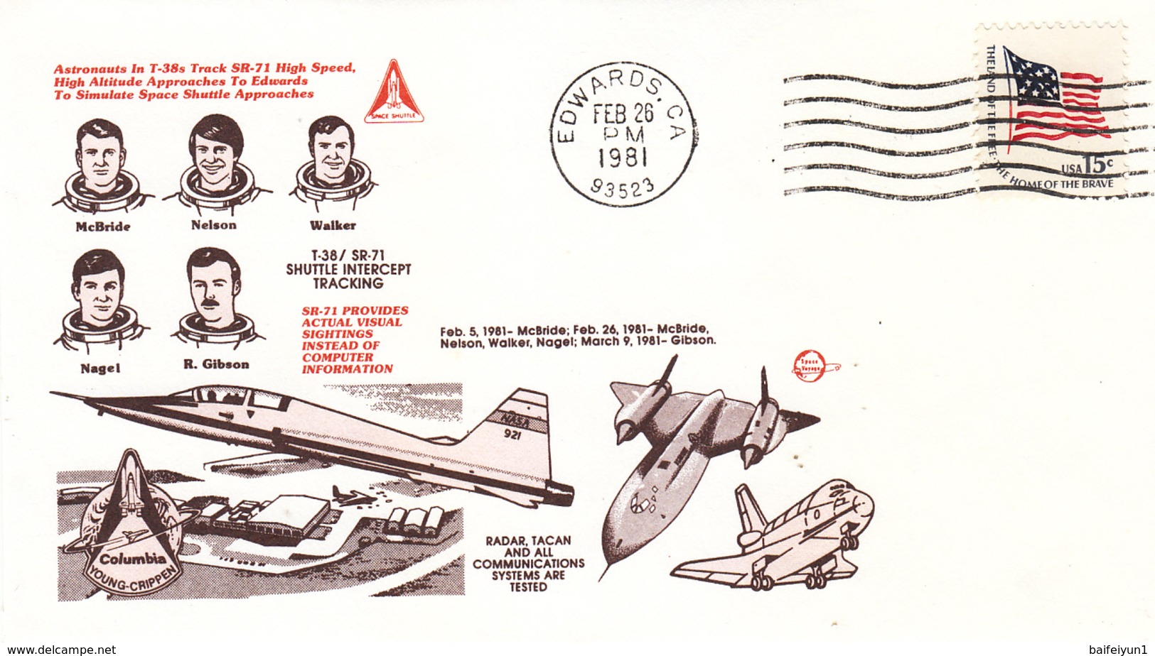 USA 1981 T-38/SR-71 Shuttle Intercept Tracking Commemorative Postcard - América Del Norte
