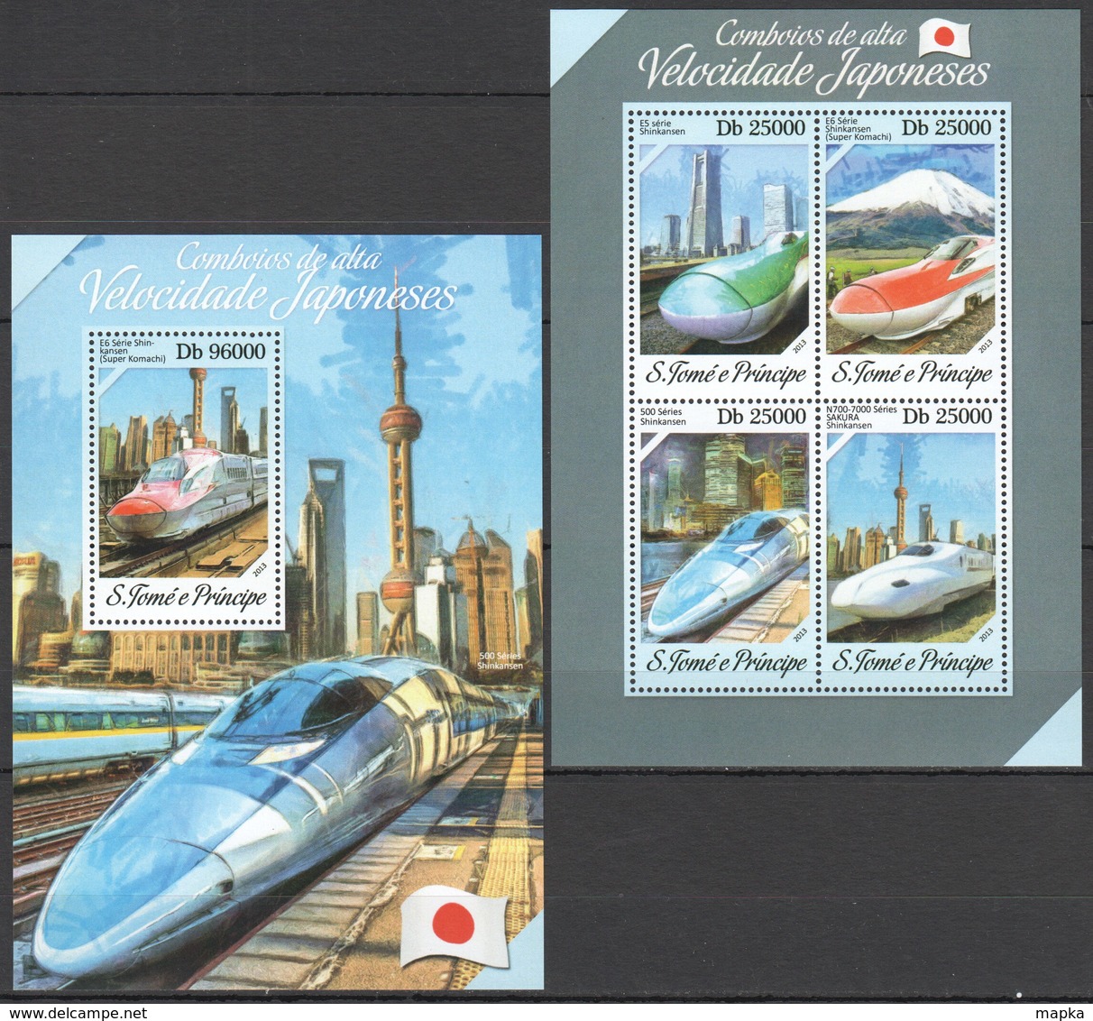 ST1722 2013 S. TOME E PRINCIPE TRAINS COMBOIOS VELOCIDADE JAPONESES KB+BL MNH - Trenes