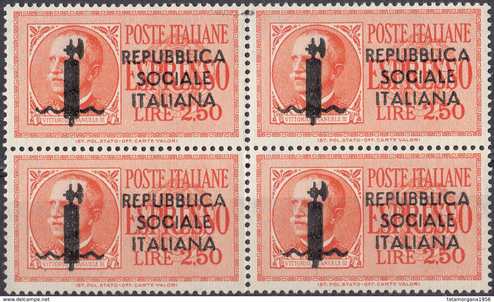 REPUBBLICA SOCIALE ITALIANA - 1944 - Quartina Nuova MNH (seconda Scelta) Di Espresso Yvert 4, Come Da Immagine. - Portomarken