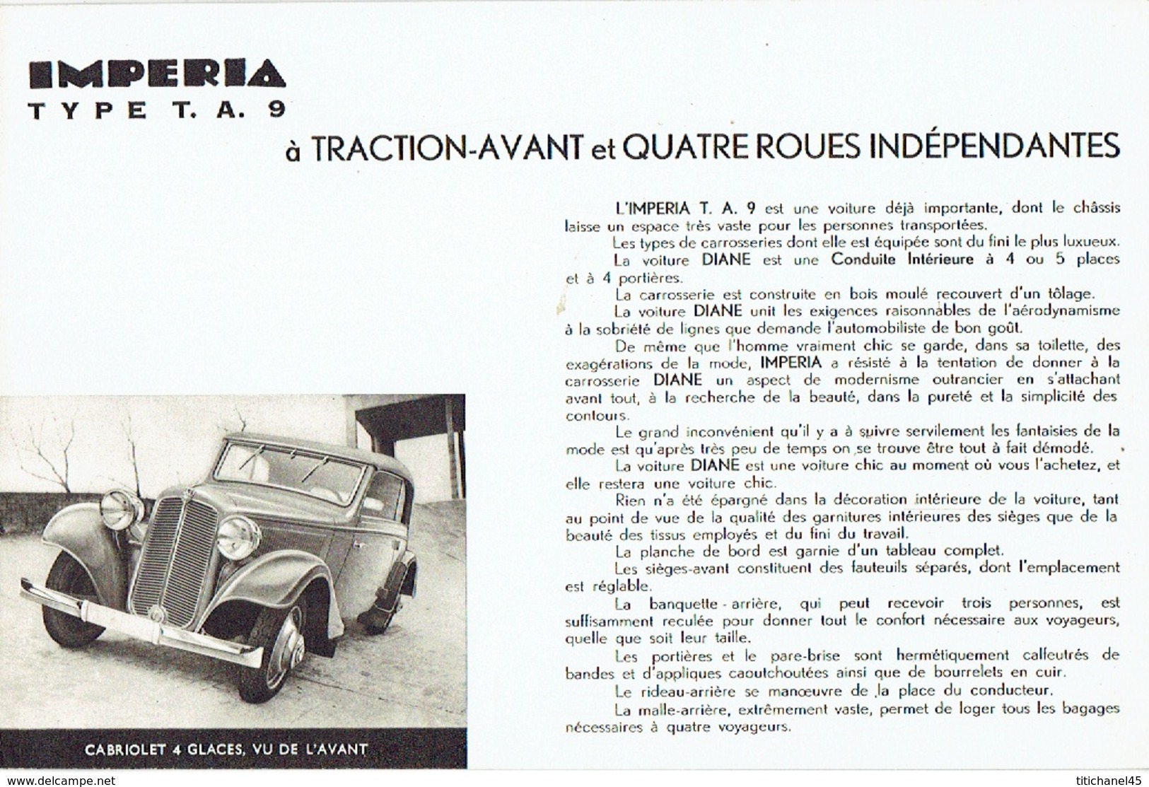 Superbe Catalogue 1935 AUTOMOBILES IMPERIA  "HIRONDELLE" & "DIANE" à NESSONVAUX & à MORTSEL-ANVERS