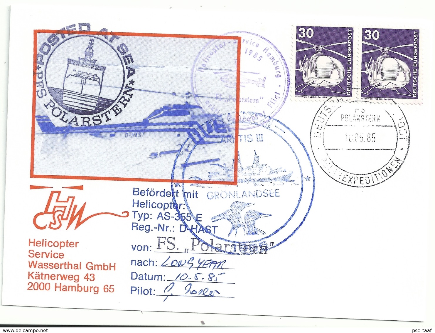 YT 698 Hélicoptère - Courrier Par Hélicoptère - Posté à Bord Du Polarstern - 10/05/1985 - Lettres & Documents