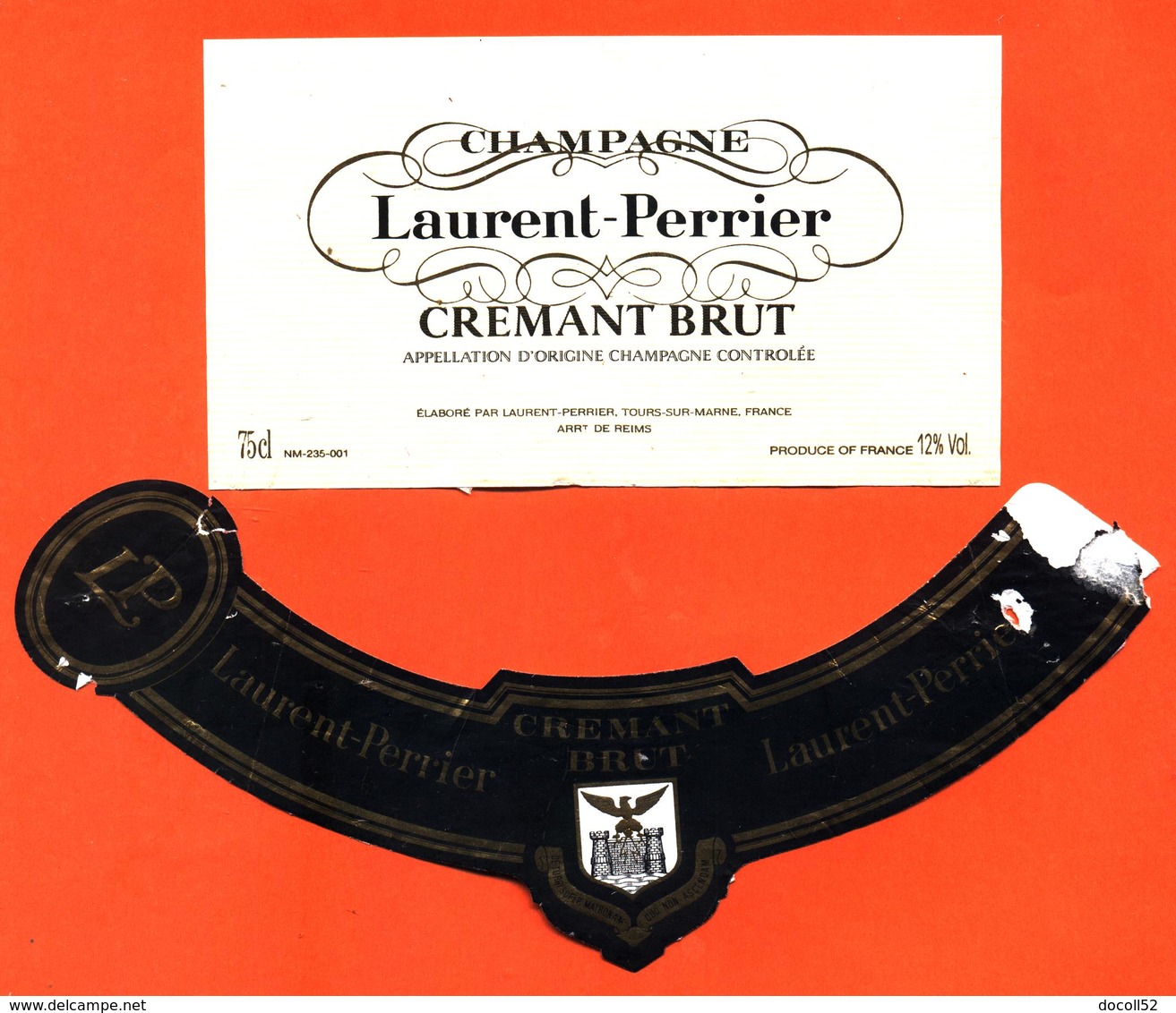 étiquette + Collerette De Champagne Crémant Brut Laurent Perrier à Tours Sur Marne - 75 Cl - Champan