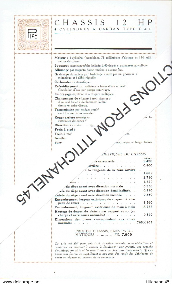 Luxueux Catalogue 1913 AUTOMOBILES PIPE BRUXELLES -30 Pages Illustrées De 26 Modèles De Tourisme & Véhicules Industriels - Publicités