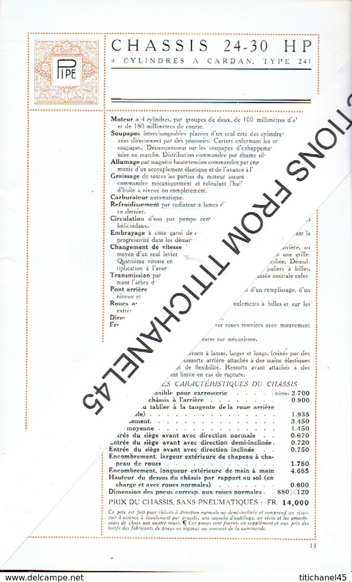 Luxueux catalogue 1913 AUTOMOBILES PIPE BRUXELLES -30 pages illustrées de 26 modèles de tourisme & véhicules industriels