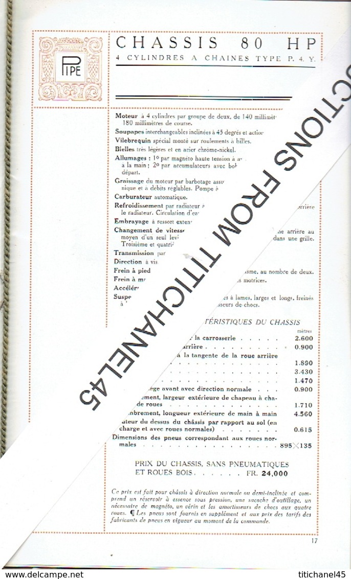 Luxueux catalogue 1913 AUTOMOBILES PIPE BRUXELLES -30 pages illustrées de 26 modèles de tourisme & véhicules industriels