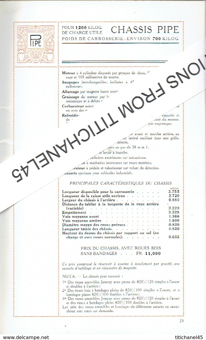 Luxueux catalogue 1913 AUTOMOBILES PIPE BRUXELLES -30 pages illustrées de 26 modèles de tourisme & véhicules industriels