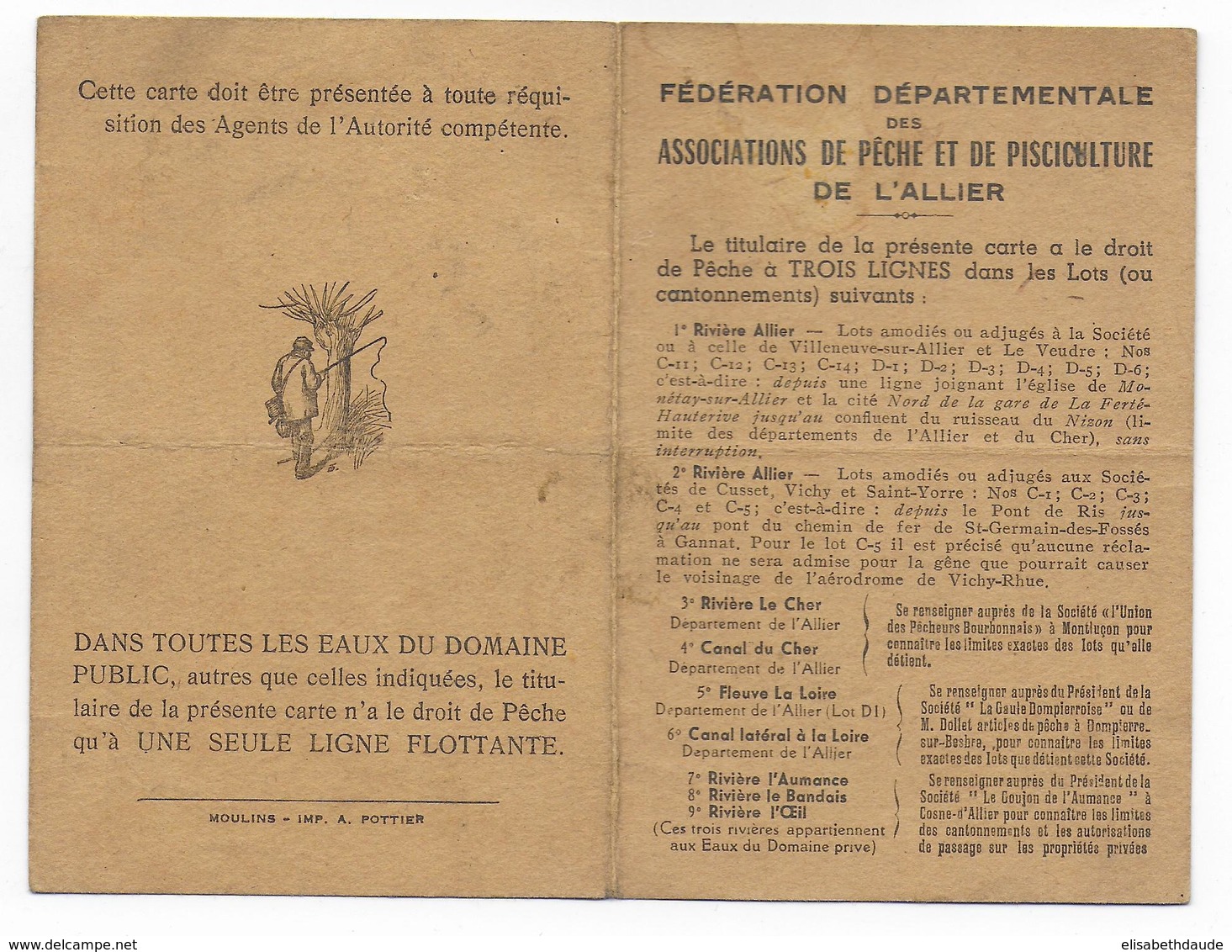 1952 - FISCAL TAXE PISCICOLE Sur CARTE De La SOCIETE De PECHE De L'ALLIER - Cartas & Documentos