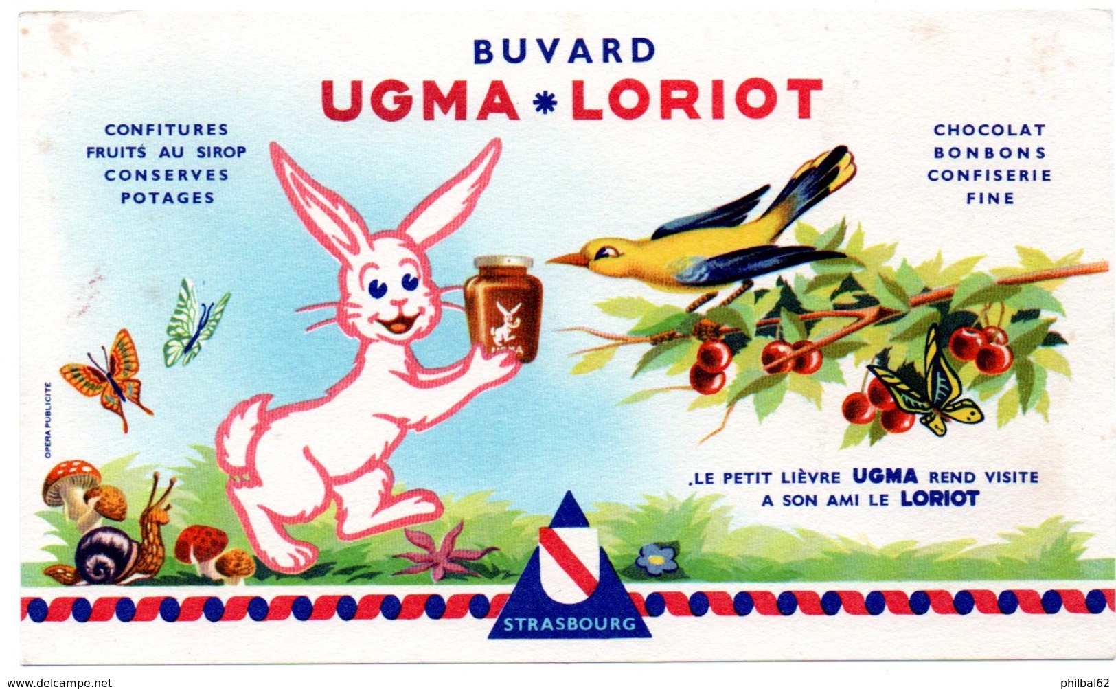 Buvard Ugma-Loriot à Strasbourg. Confitures, Fruits, Conserves, Chocolat, Bonbons, Confiserie. - Cocoa & Chocolat