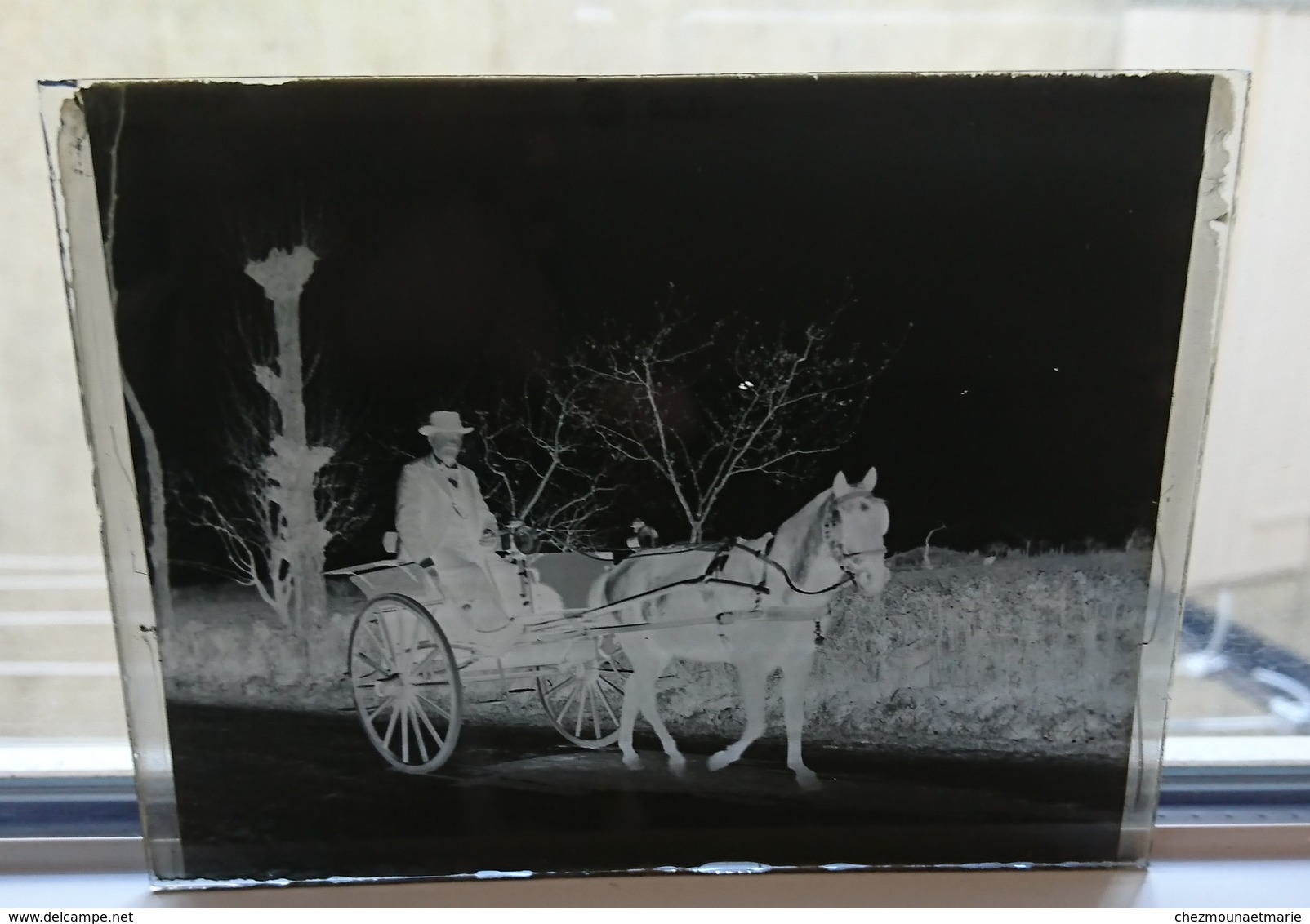 VOITURE A CHEVAL CHARETTE - PLAQUE DE VERRE PHOTO 12 X 9 CM - Glass Slides