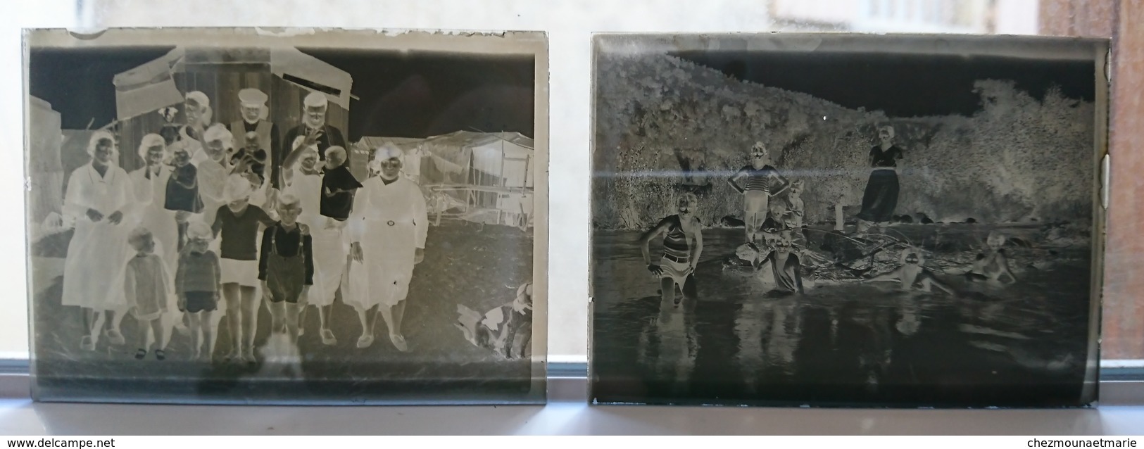 AVANT ET PENDANT LA BAIGNADE - PLAQUE DE VERRE PHOTO 9 X 6.5 CM - LOT DE 2 - Plaques De Verre