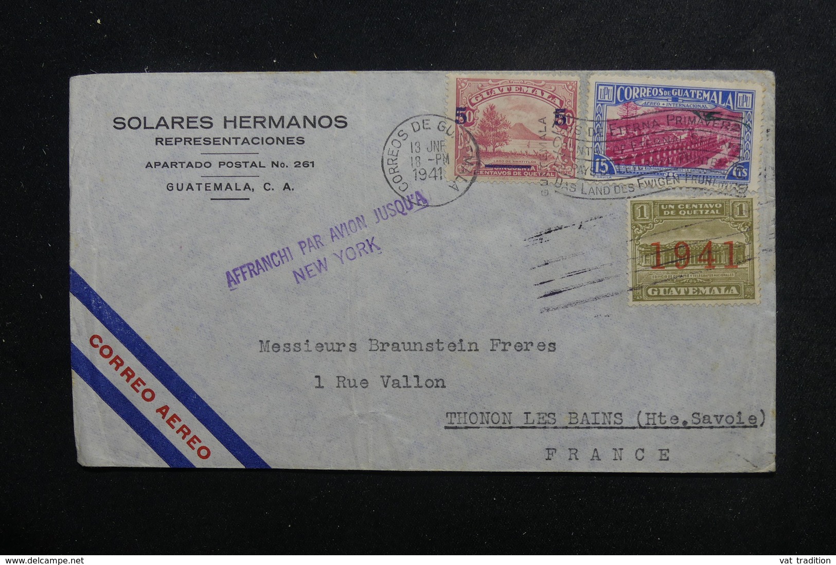 GUATEMALA - Enveloppe Commerciale Pour La France En 1941 Avec Contrôle Postal , Affranchissement Plaisant - L 49174 - Guatemala