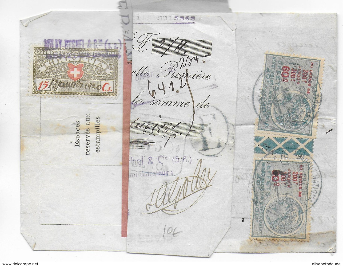 1920 - MIXTE FISCAL SUISSE Et FRANCAIS Sur LETTRE De CHANGE De LAUSANNE => AURILLAC (CANTAL) - Lettres & Documents