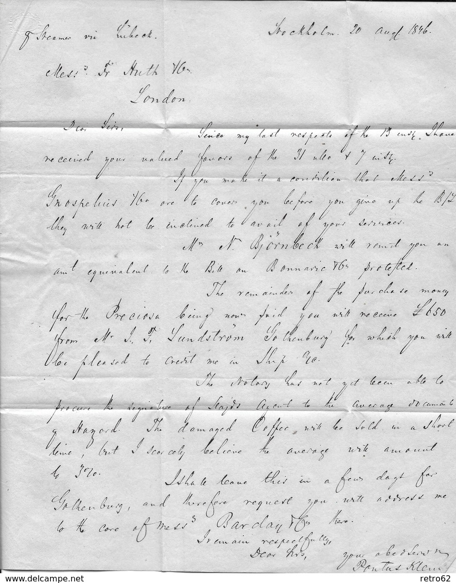 1846 SCHWEDEN → Forwarder Brief Stockholm Nach Schweden über Agenten In Lübek Weiter Via Stadtpostamt HAMBURG - ... - 1855 Prephilately