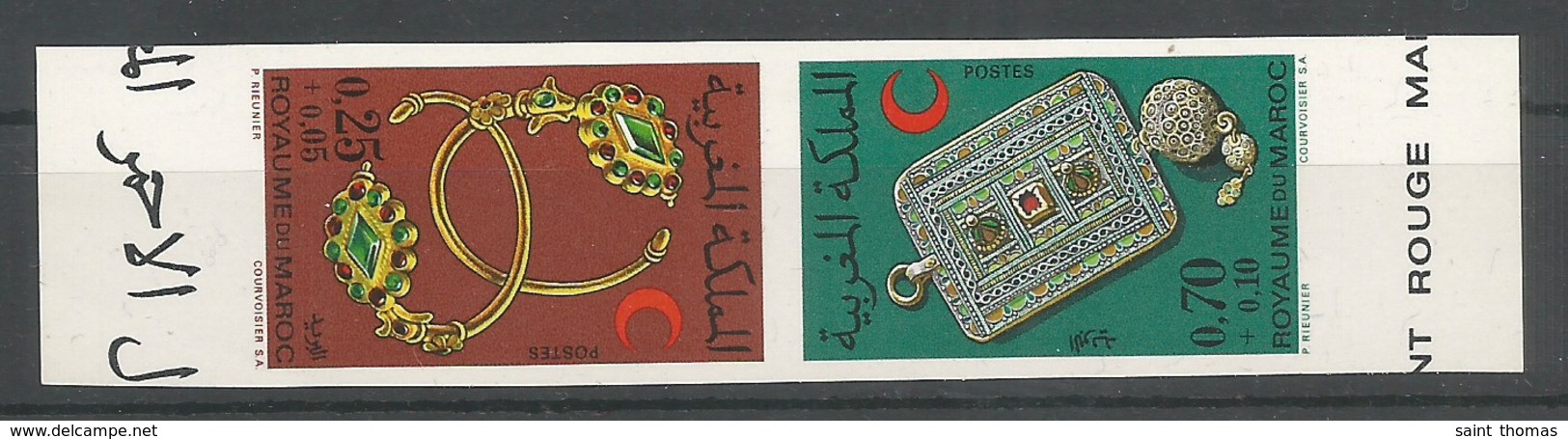 Maroc Morocco Yv.638A Série Compl. Paire Tête-Bêche NON-DENTELE Imperforated MNH / ** 1972 Croissant Rouge - Marokko (1956-...)