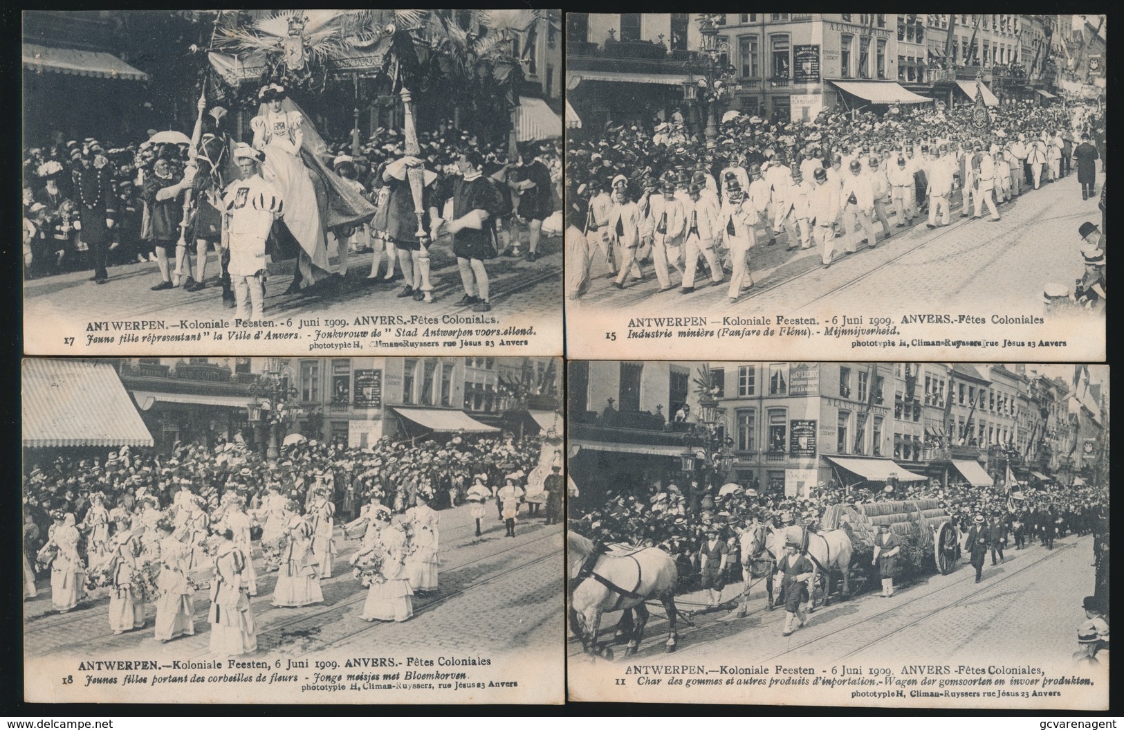 ANTWERPEN KOLONIALE FEESTEN 6 JUNI 1909    4 KAARTEN - Antwerpen