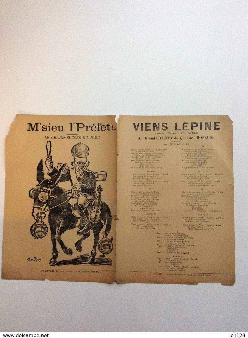 Partition Musicale : M'sieu L'Prefet ! Dessin De Léon Roza, Viens Lépine Concert Du Quai De L'Horloge - Partitions Musicales Anciennes