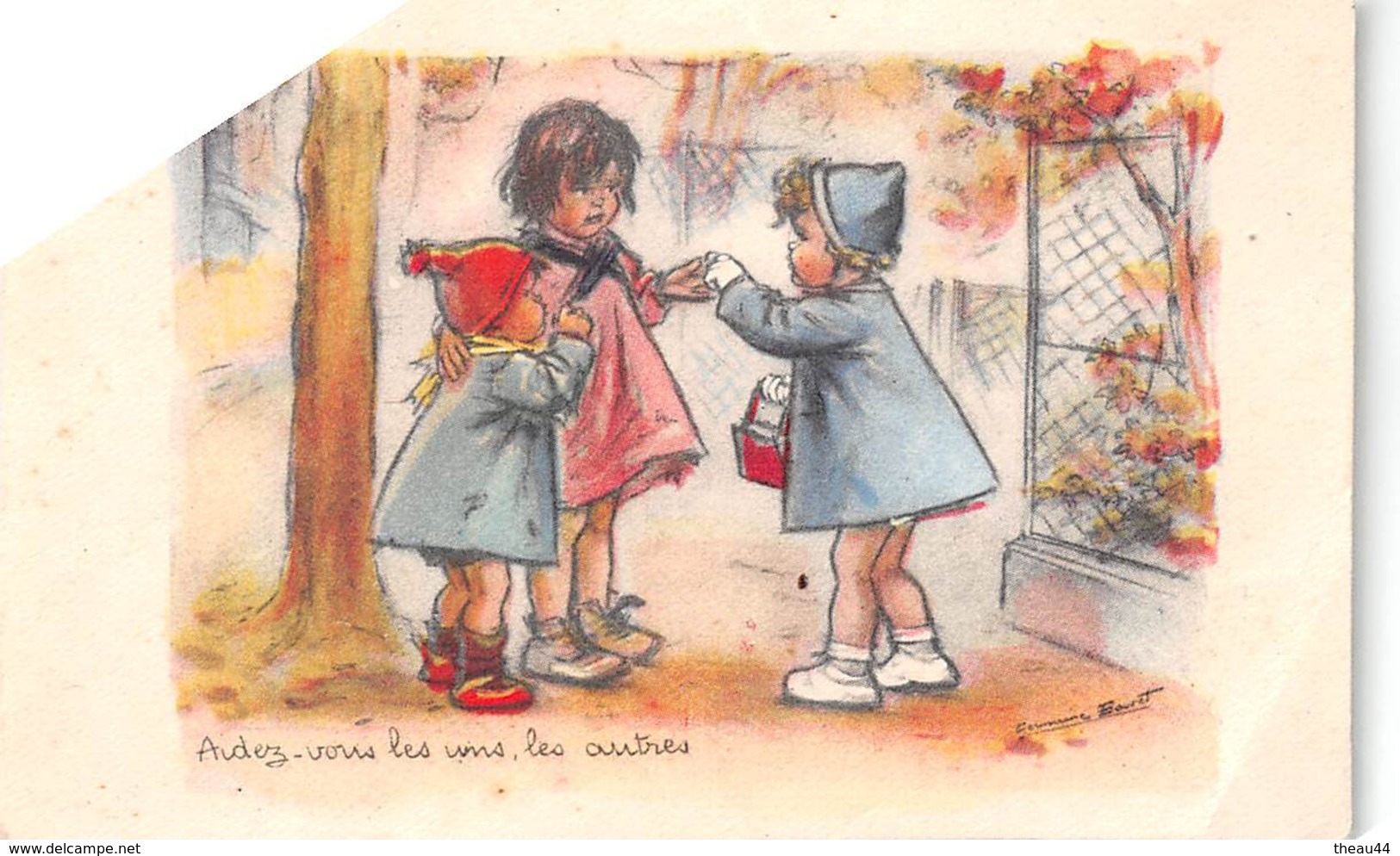 ¤¤   -   Illustrateur " Germaine BOURET "  -  Carte Miniature  -  3 Petites Filles    -   ¤¤ - Bouret, Germaine