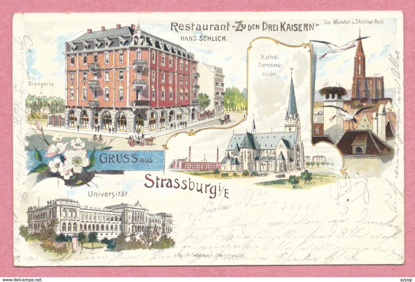 67 - GRUSS Aus STRASSBURG - STRASBOURG - Restaurant Zu Den Drei Kaisern- Hans SCHLICK - Litho Couleur GABELMANN - Strasbourg